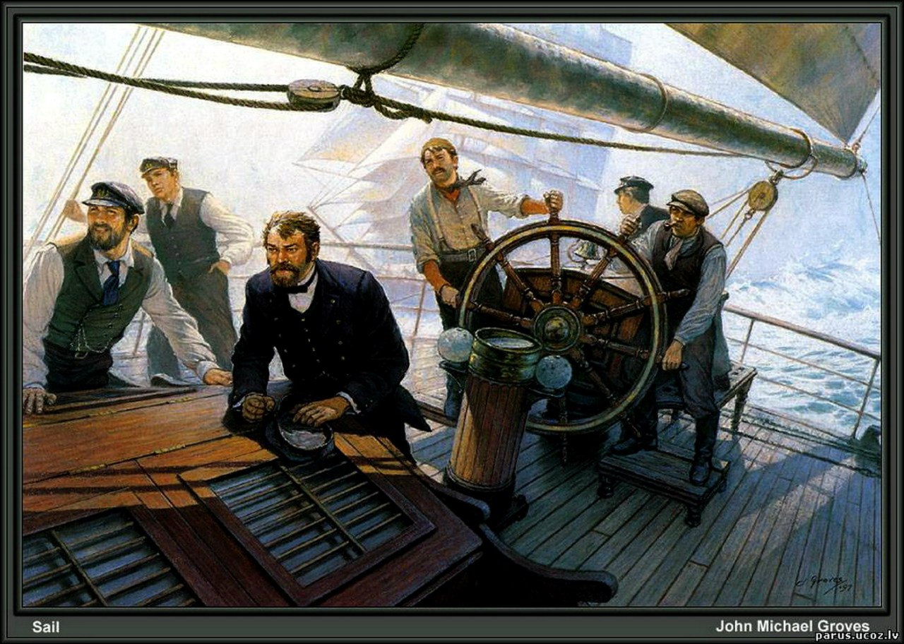 Г на палубе. John Michael Groves художник-маринист. Капитан корабля на мостике. Моряки в живописи. Капитан на палубе корабля.
